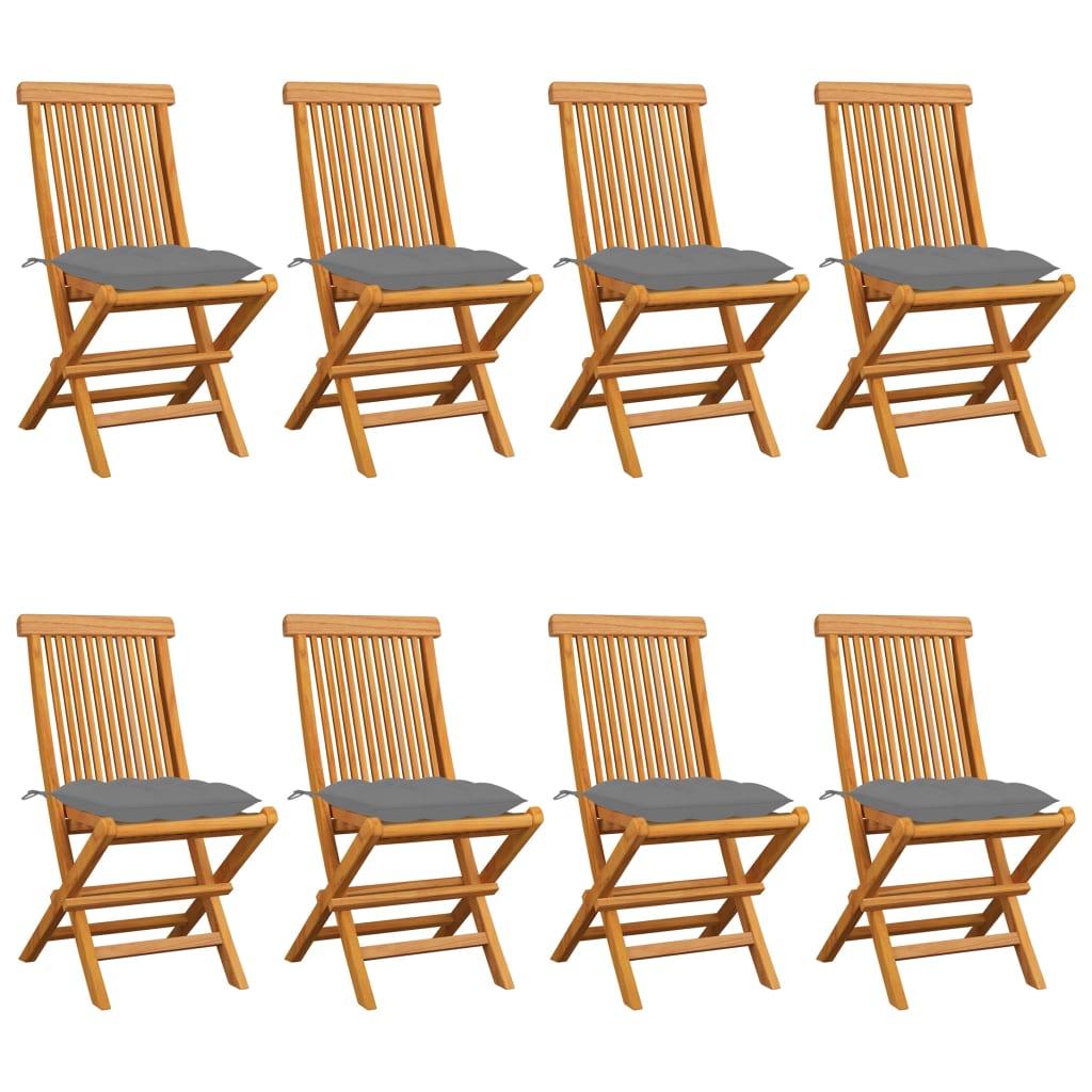 vidaXL Záhradné stoličky so sivými podložkami 8 ks tíkový masív
