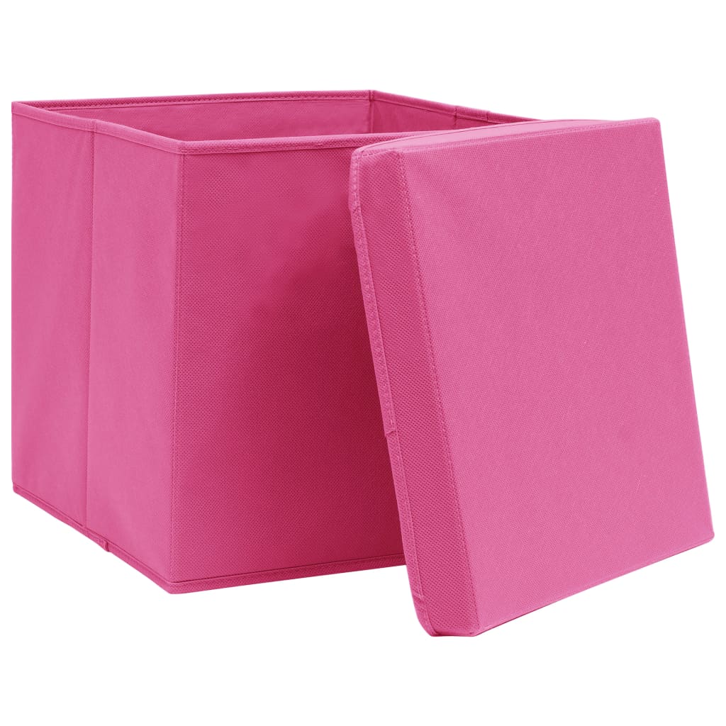 vidaXL Úložné boxy s vekom 10 ks, ružové 32x32x32 cm, látka
