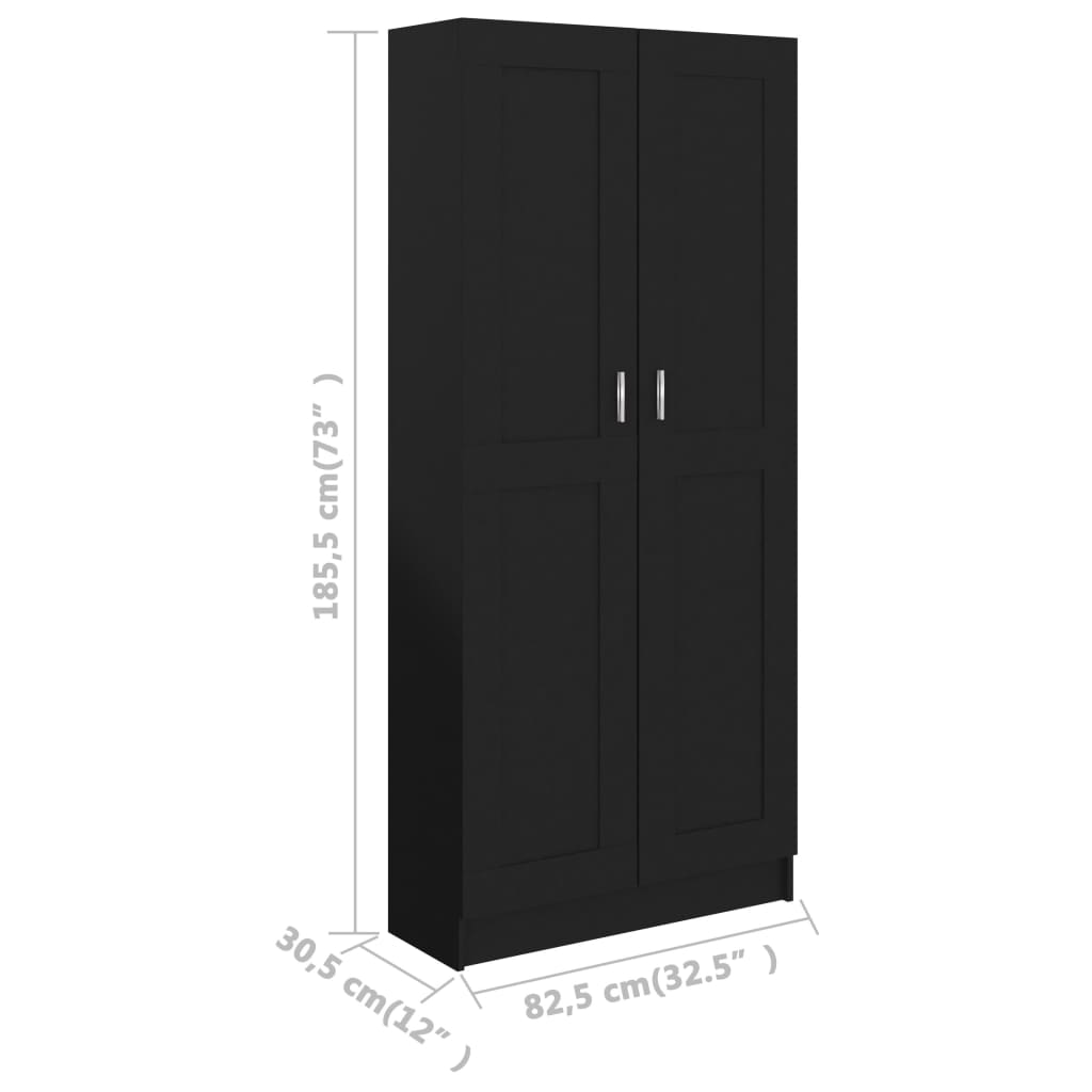 vidaXL Knižnica, čierna 82,5x30,5x185,5 cm, kompozitné drevo
