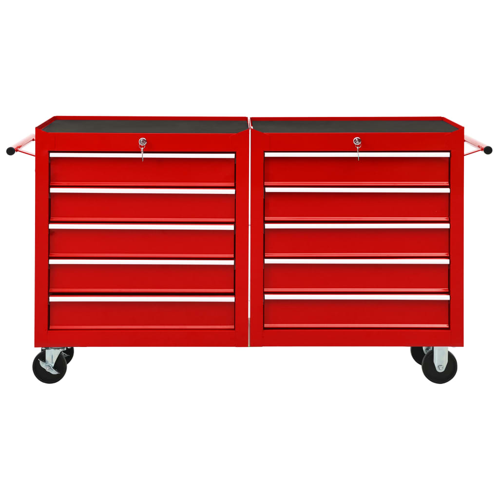 vidaXL Dielenský vozík s 10 zásuvkami červený oceľový