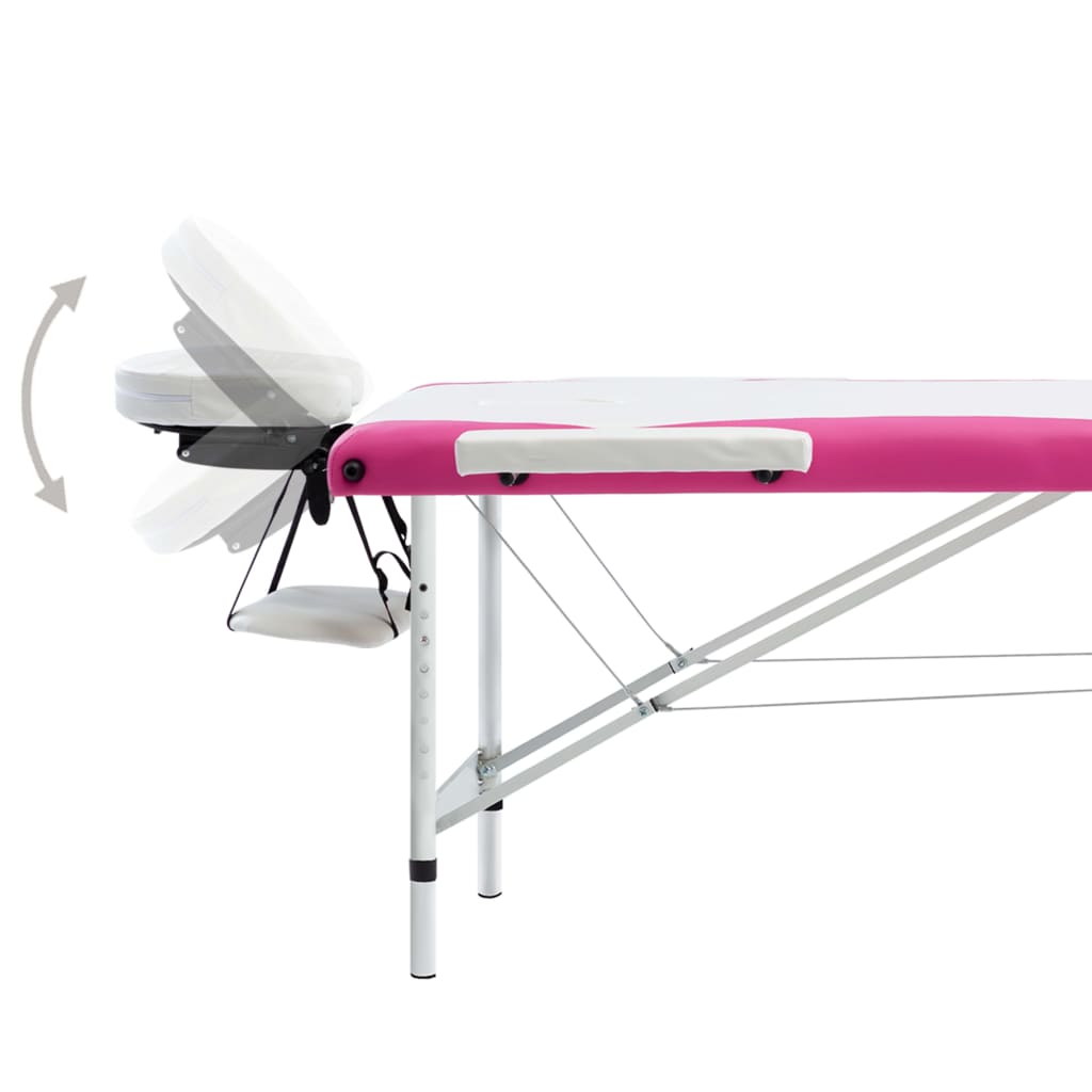 vidaXL Skladací masážny stôl, 3 zóny, hliník, bielo ružový