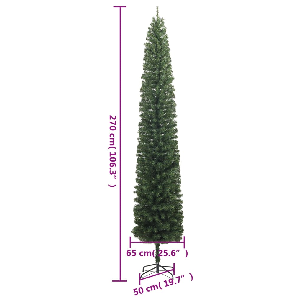 vidaXL Úzky vianočný stromček 300 LED s guľami 270 cm