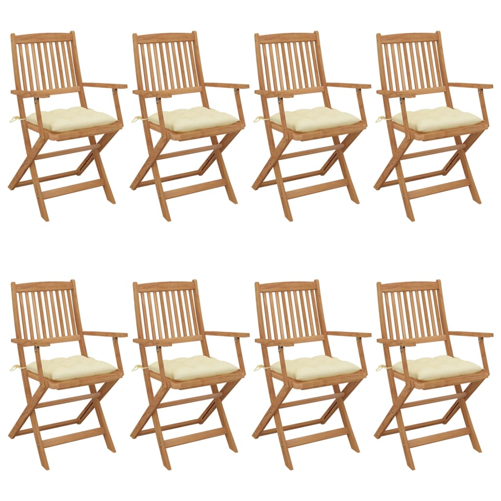 vidaXL Skladacie záhradné stoličky 8 ks so sedákmi akáciový masív