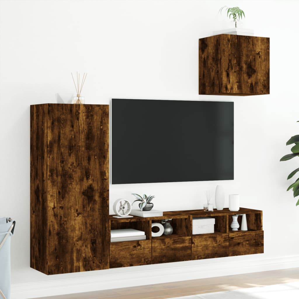 vidaXL 4-dielne TV nástenné skrinky dymový dub kompozitné drevo