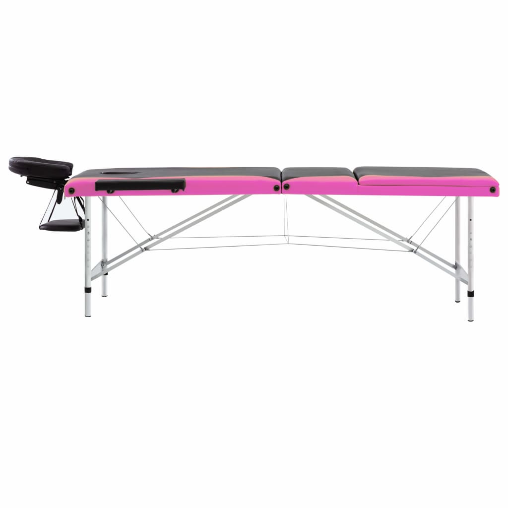 vidaXL Skladací masážny stôl, 3 zóny, hliník, čierno ružový
