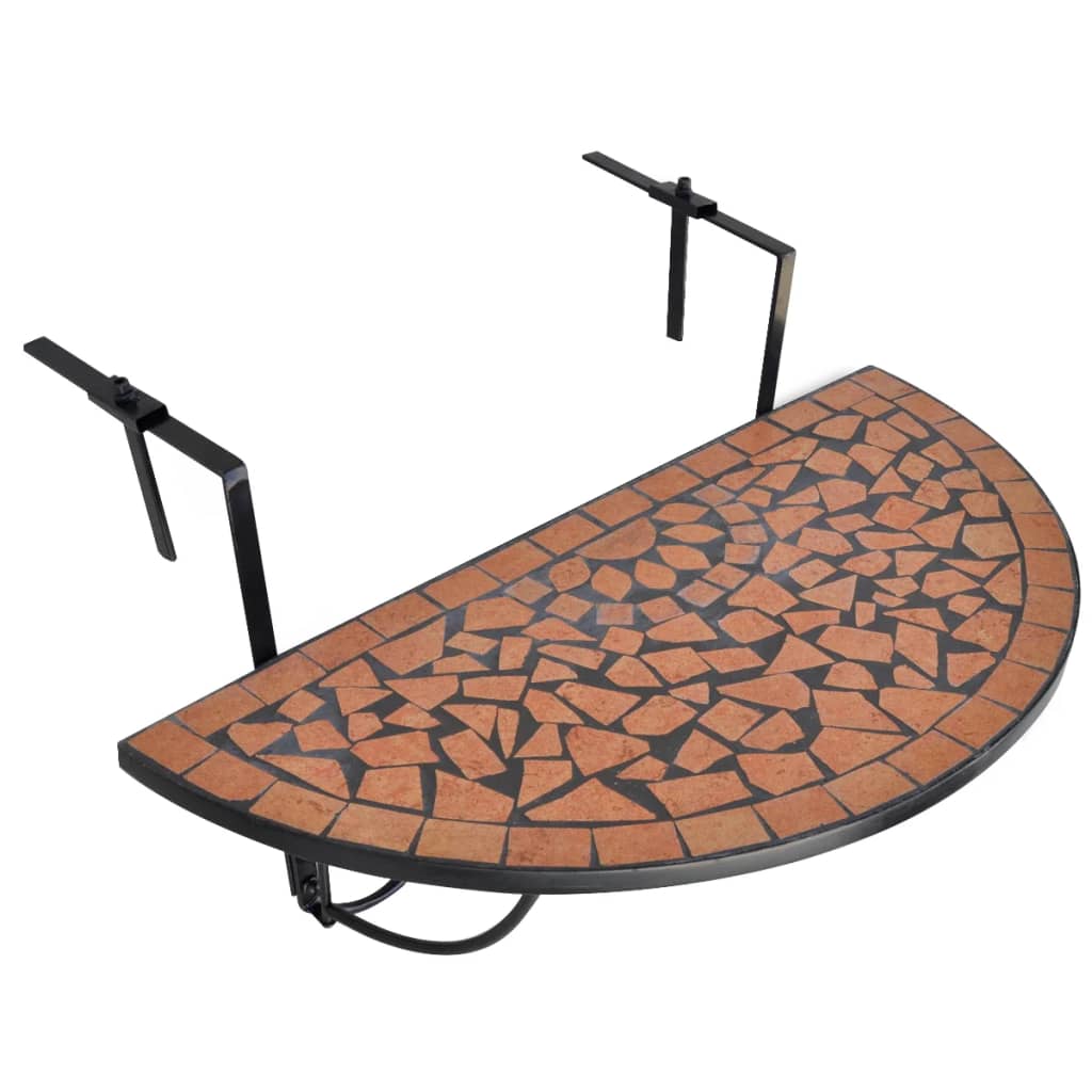 vidaXL Závesný stolík na balkón, tehlová farba, mozaikový