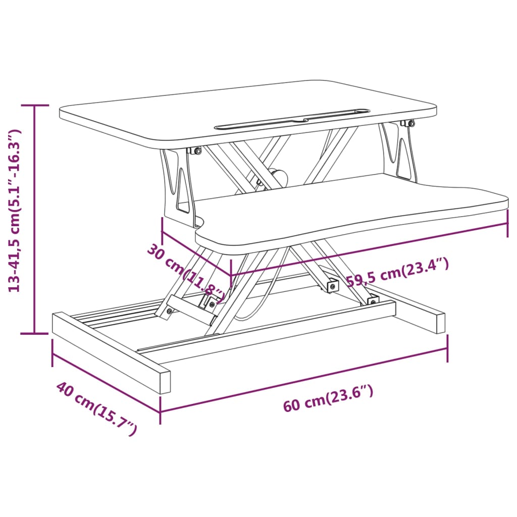 vidaXL Nastaviteľný pracovný stôl 60x40x(13-41,5) cm oceľ a drevo