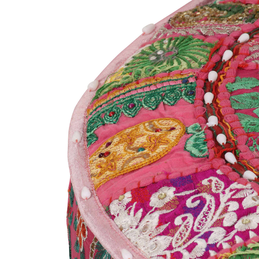 vidaXL Patchwork taburetka z bavlny okrúhla 40x20 cm ružová