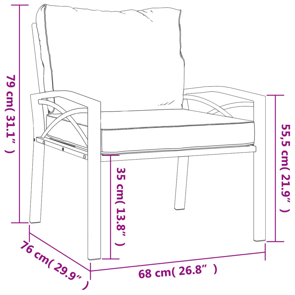 vidaXL Záhradná stolička so sivými vankúšmi 68x76x79 cm oceľ