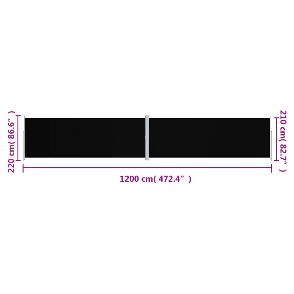 vidaXL Zaťahovacia bočná markíza čierna 220x1200 cm