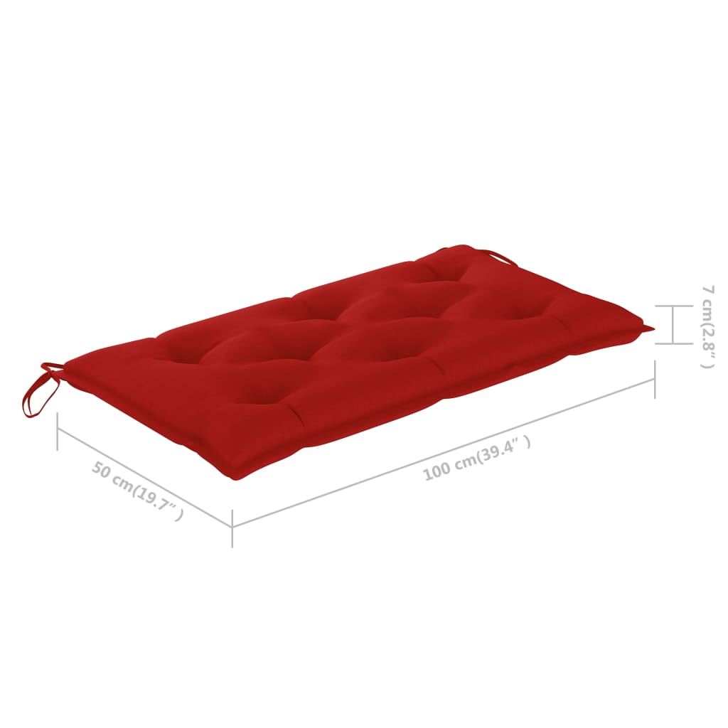 vidaXL Záhradná lavička, červená podložka 112 cm, tíkový masív