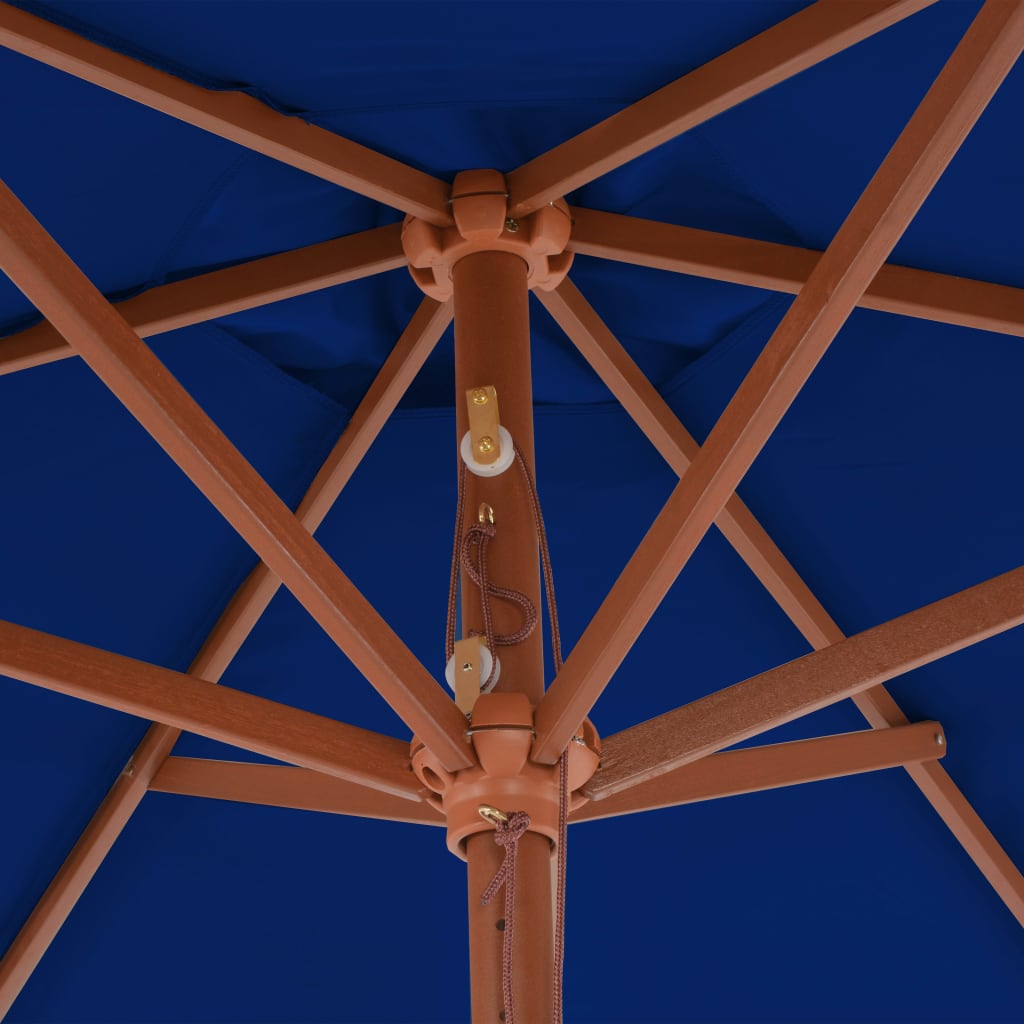 vidaXL Vonkajší slnečník s drevenou tyčou modrý 270 cm
