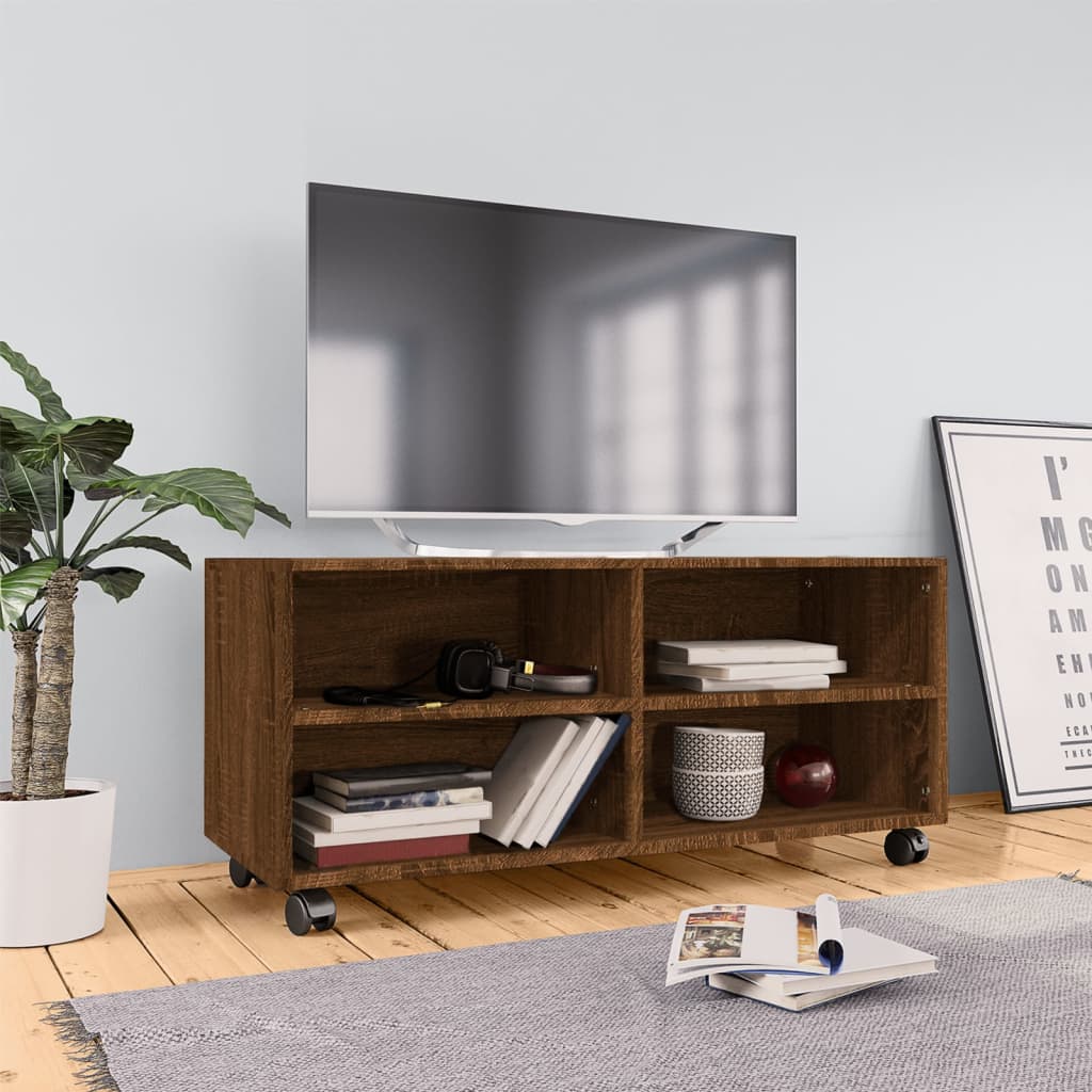 vidaXL TV skrinka s kolieskami hnedý dub 90x35x35 cm spracované drevo