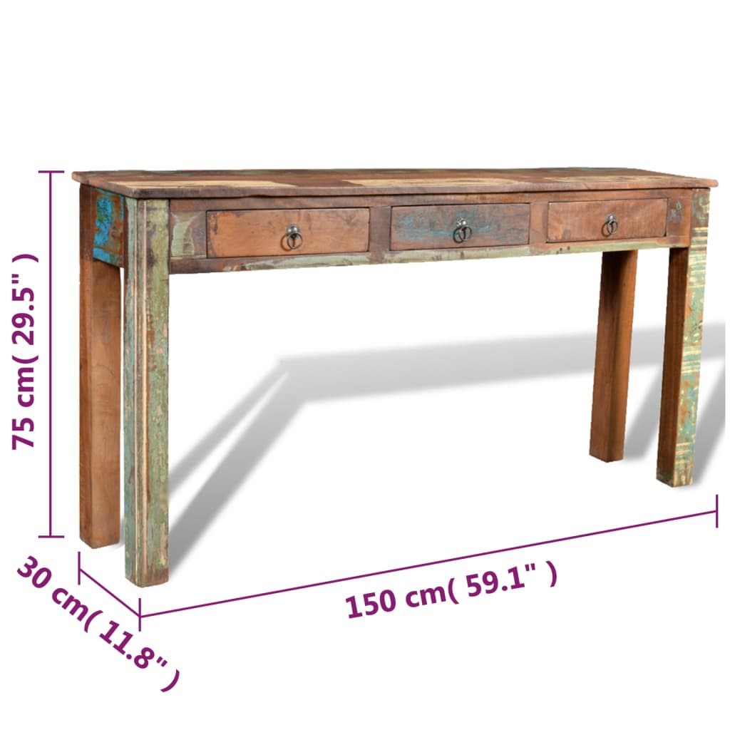 vidaXL Konzolový stolík s 3 zásuvkami, recyklované drevo