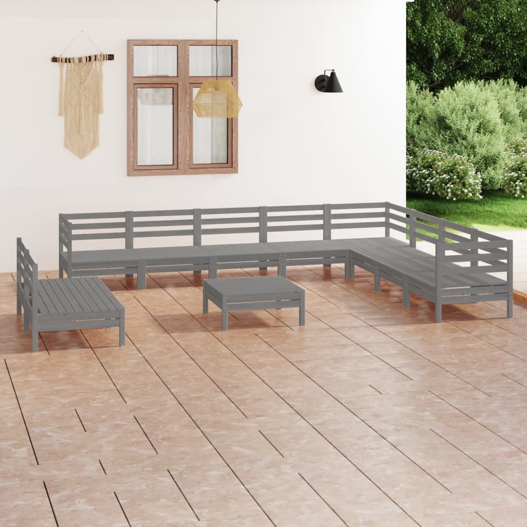 vidaXL 11-dielna záhradná sedacia súprava, borovicový masív, sivá