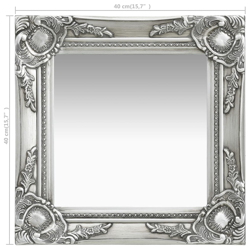vidaXL Nástenné zrkadlo v barokovom štýle 40x40 cm strieborné