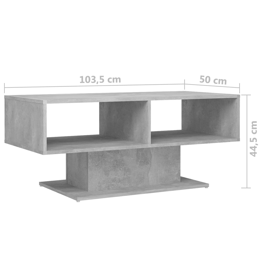 vidaXL Konferenčný stolík betónovo-sivý 103,5x50x44,5 cm drevotrieska