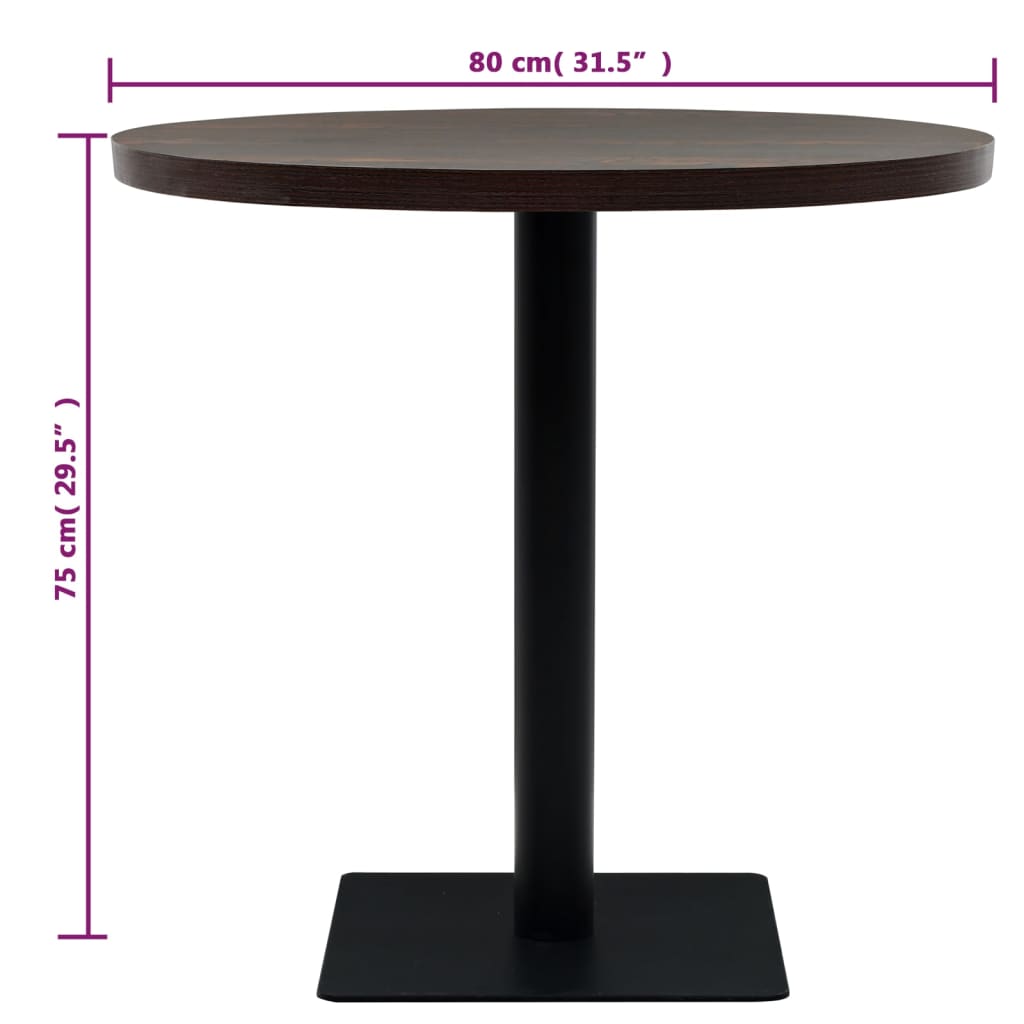 vidaXL Bistro stolík, MDF a oceľ, okrúhly, 80x75 cm, tmavý popolový