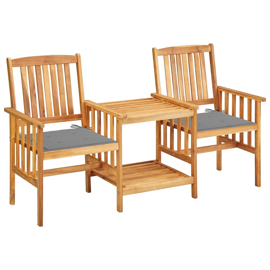 vidaXL Záhradné stoličky so stolíkom a podložkami, akáciový masív