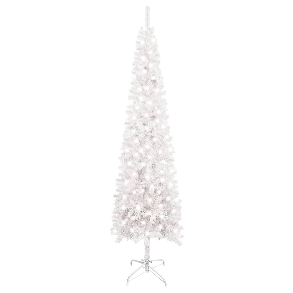vidaXL Úzky osvetlený vianočný stromček, biely 240 cm
