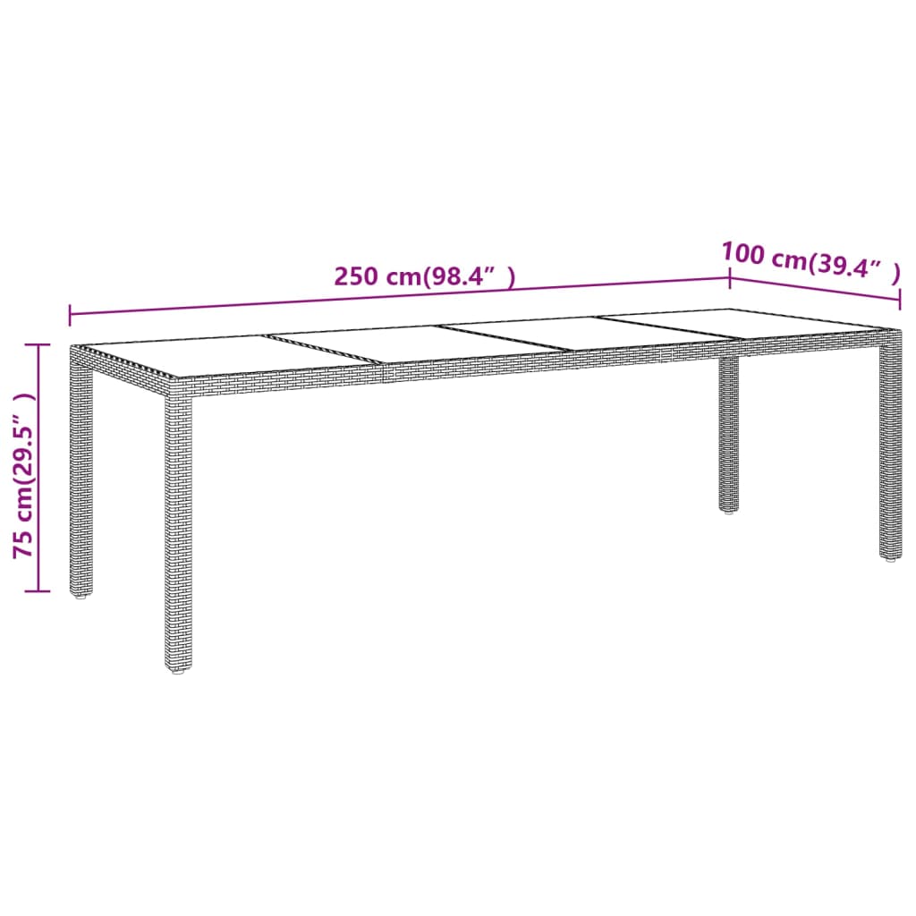 vidaXL Záhradný stôl so sklenenou doskou béžový polyratan