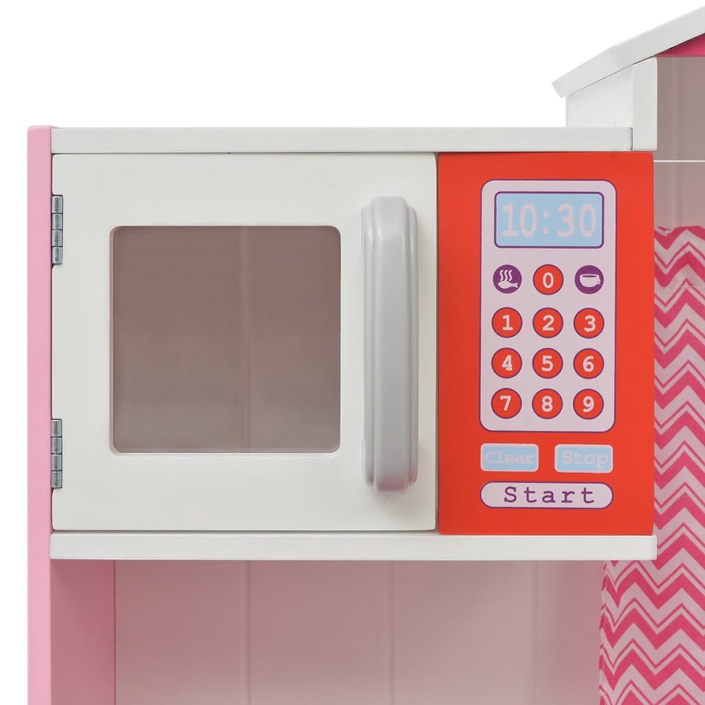 vidaXL Drevená detská kuchynka, 82x30x100 cm, ružovo- biela