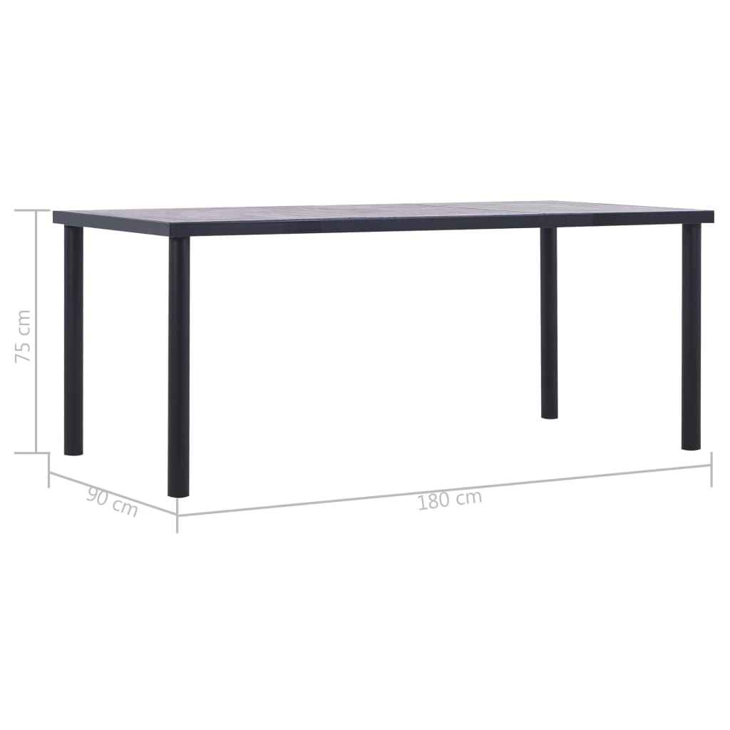 vidaXL Jedálenský stôl, čierna a betónovo sivá 180x90x75 cm, MDF