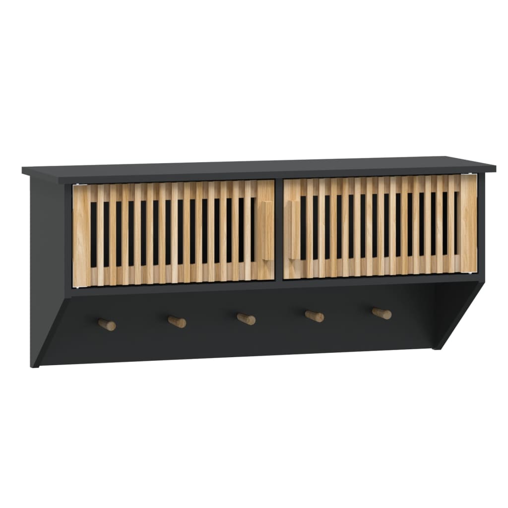 vidaXL Nástenná skriňa s háčikmi čierna 80x24x35,5 cm kompozitné drevo