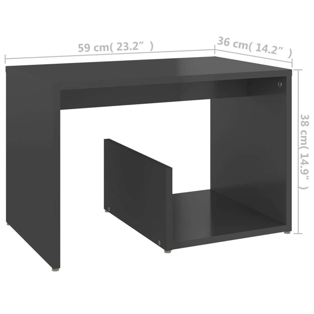 vidaXL Príručný stolík, lesklý sivý 59x36x38 cm, kompozitné drevo