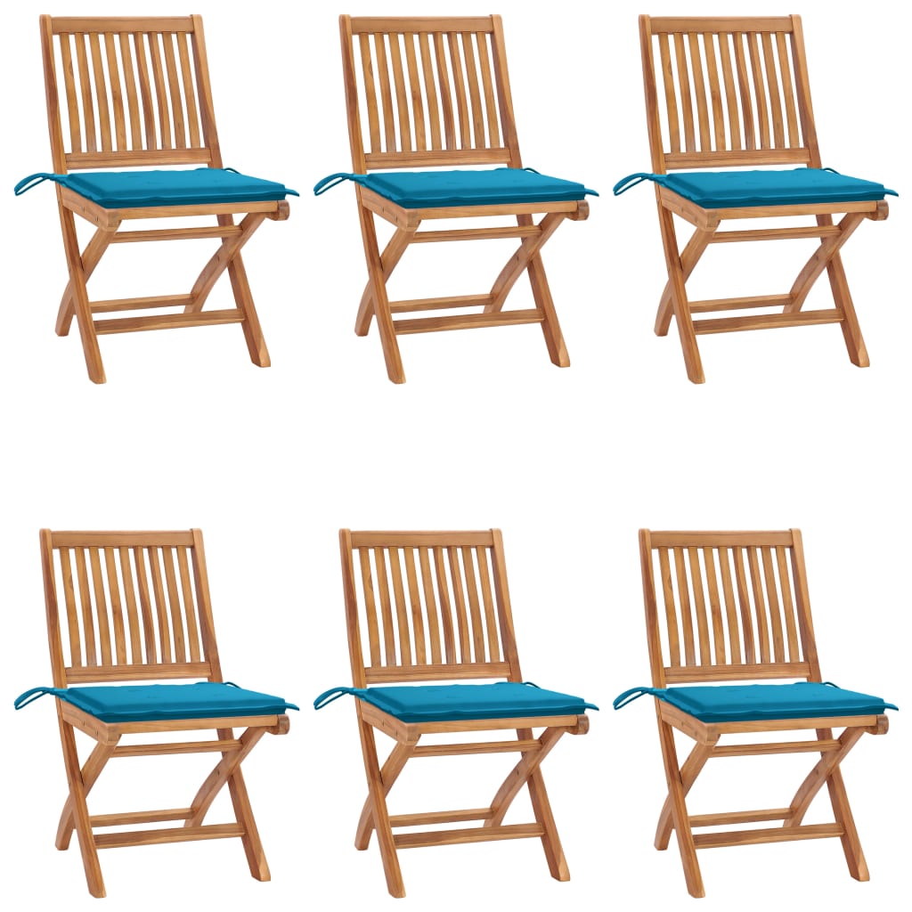 vidaXL Skladacie záhradné stoličky s podložkami 6 ks tíkový masív