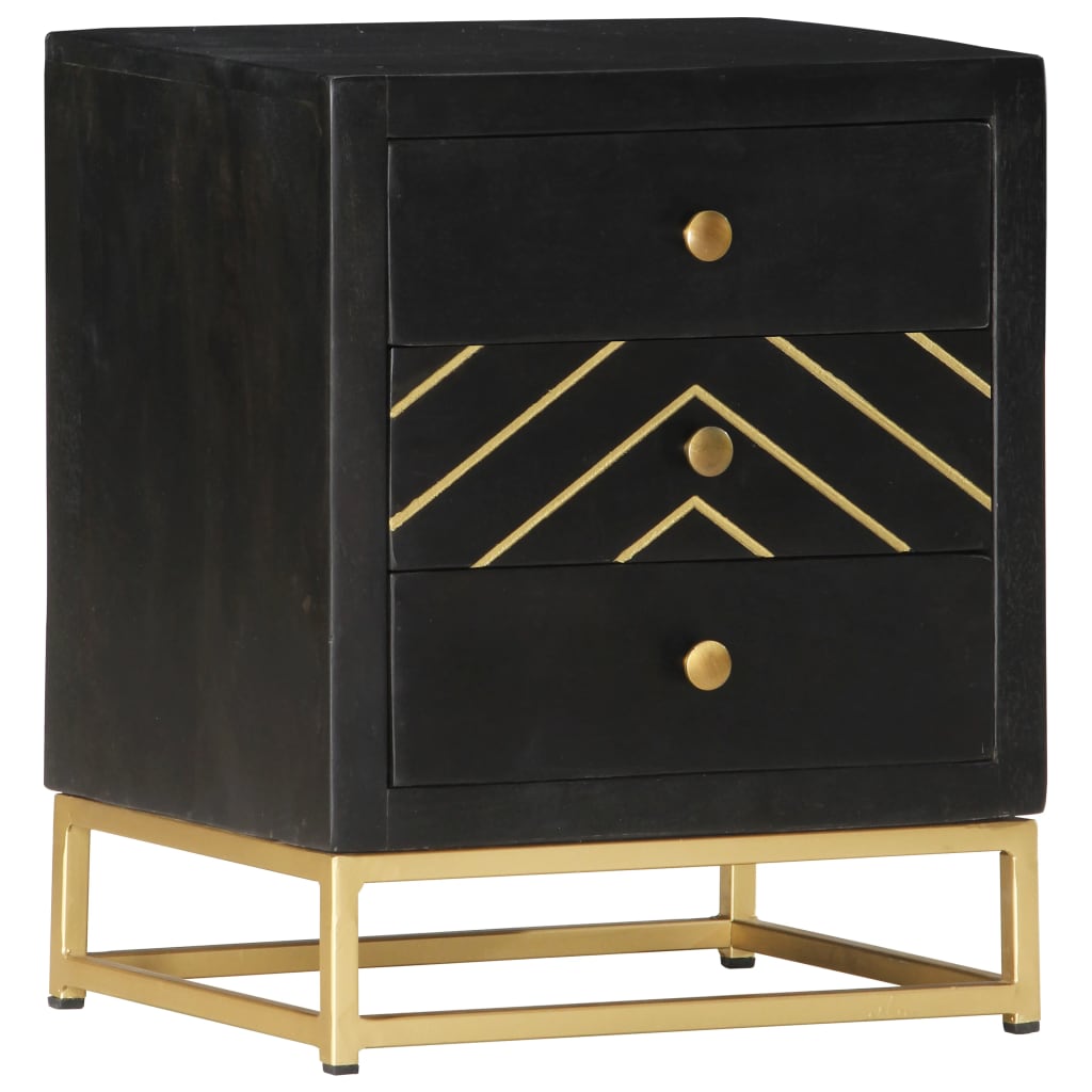 vidaXL Nočný stolík čierno-zlatý 40x30x50 cm mangovníkový masív
