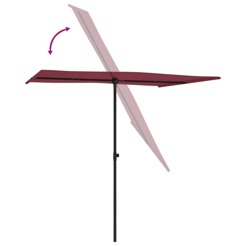 vidaXL Vonkajší slnečník s hliníkovou tyčou 2x1,5 m, bordovo červený