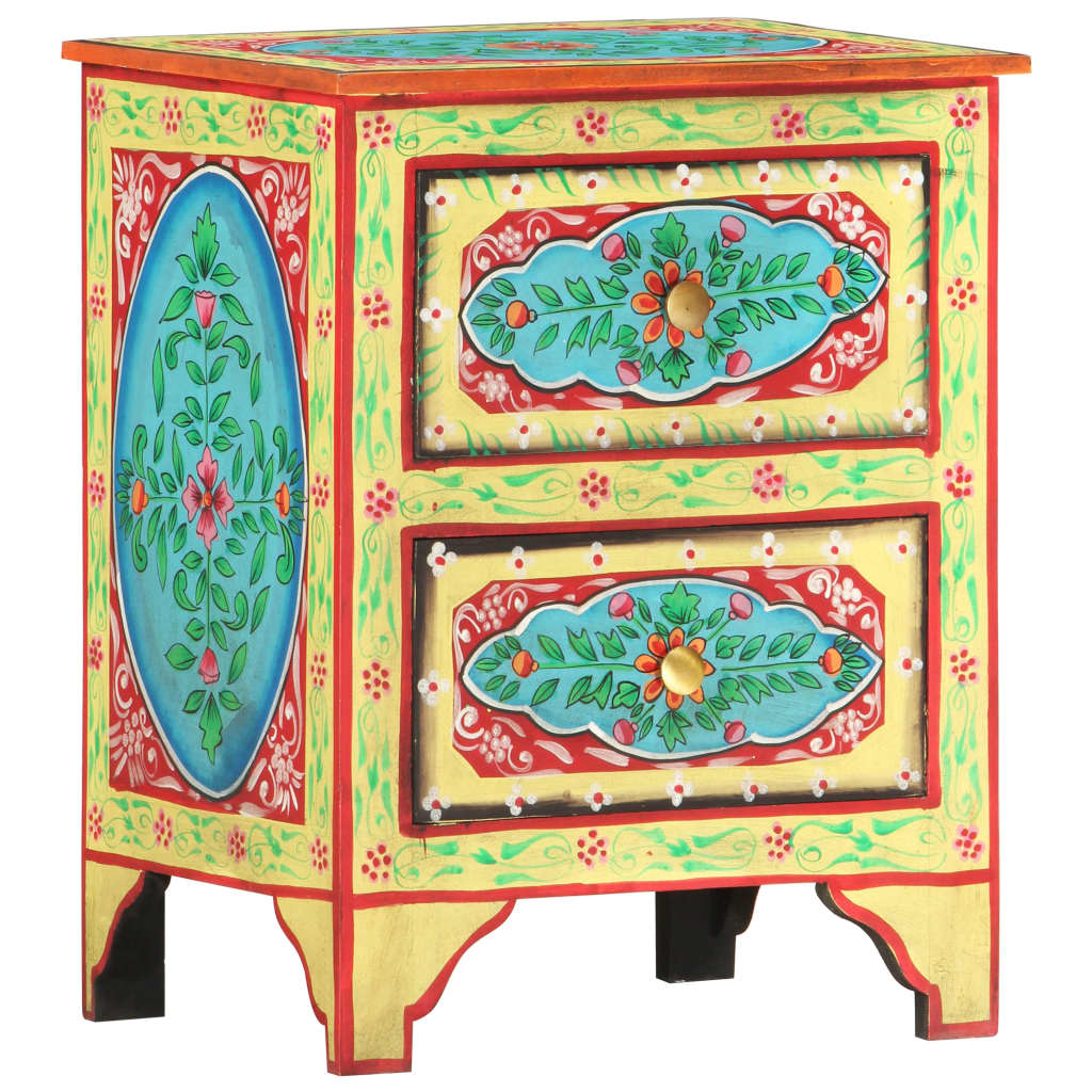 vidaXL Ručne maľovaný nočný stolík 40x30x50 cm mangovníkový masív