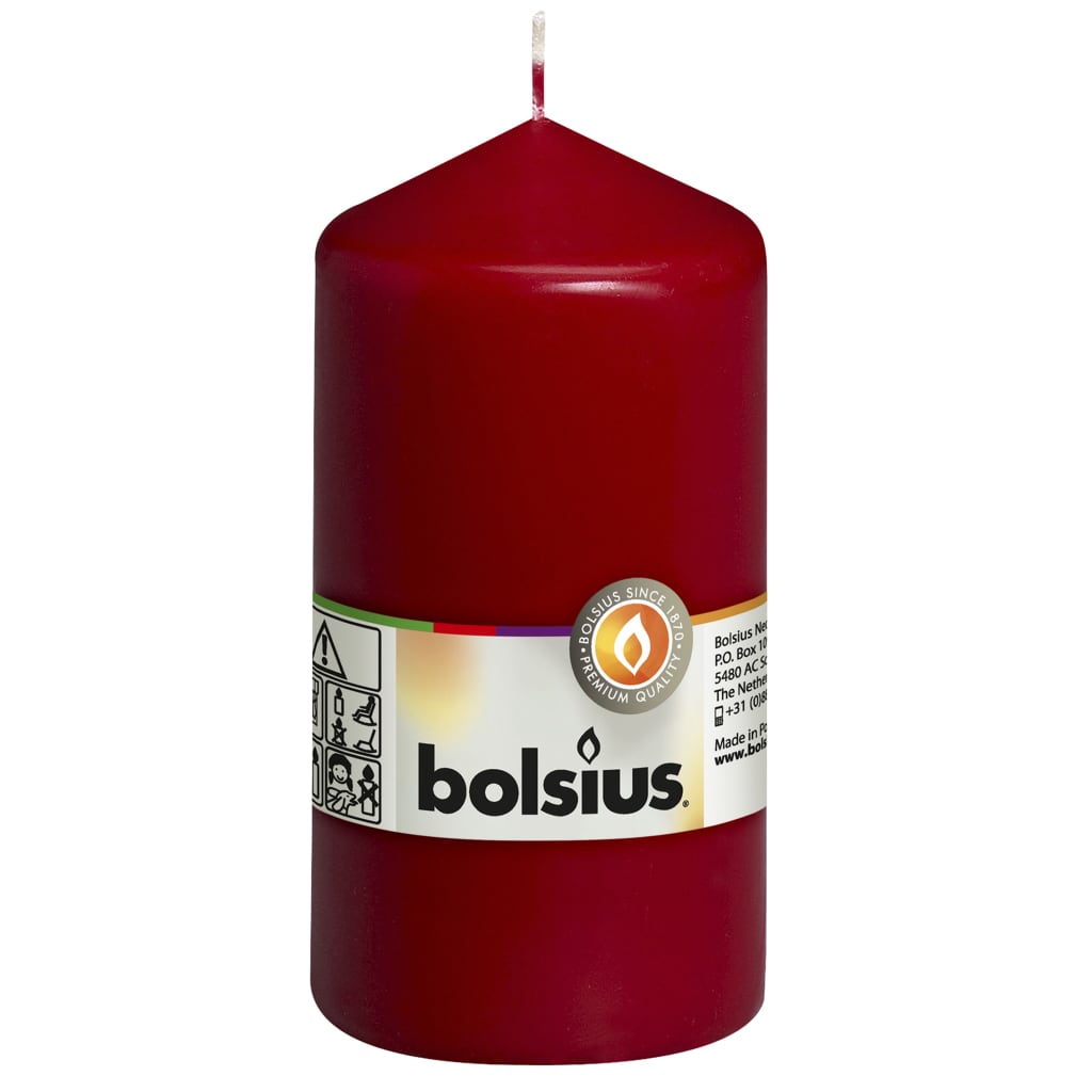 Bolsius Valcové sviečky 8 ks 130x68 mm vínovo-červené