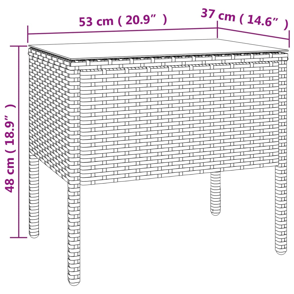 vidaXL Bočný stolík hnedý 53x37x48 cm polyratan a tvrdené sklo