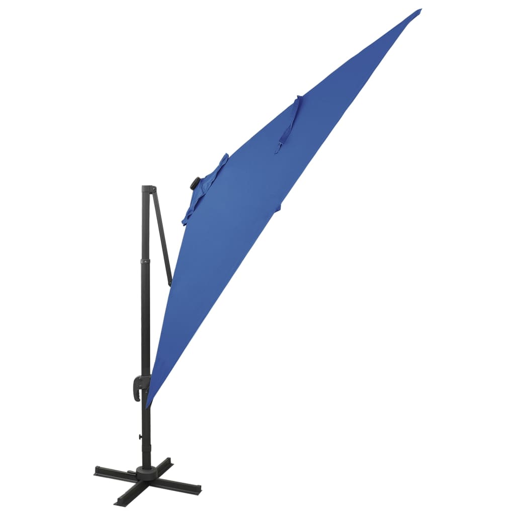 vidaXL Závesný slnečník s tyčou a LED svetlami azúrovo-modrý 300 cm