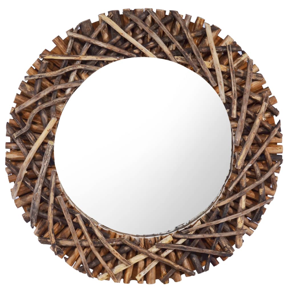 vidaXL Nástenné zrkadlo 60 cm teakové drevo okrúhle