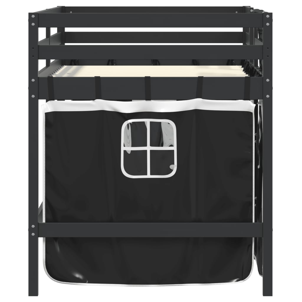 vidaXL Detská vyvýšená posteľ závesy bielo-čierna 90x200 cm borovica