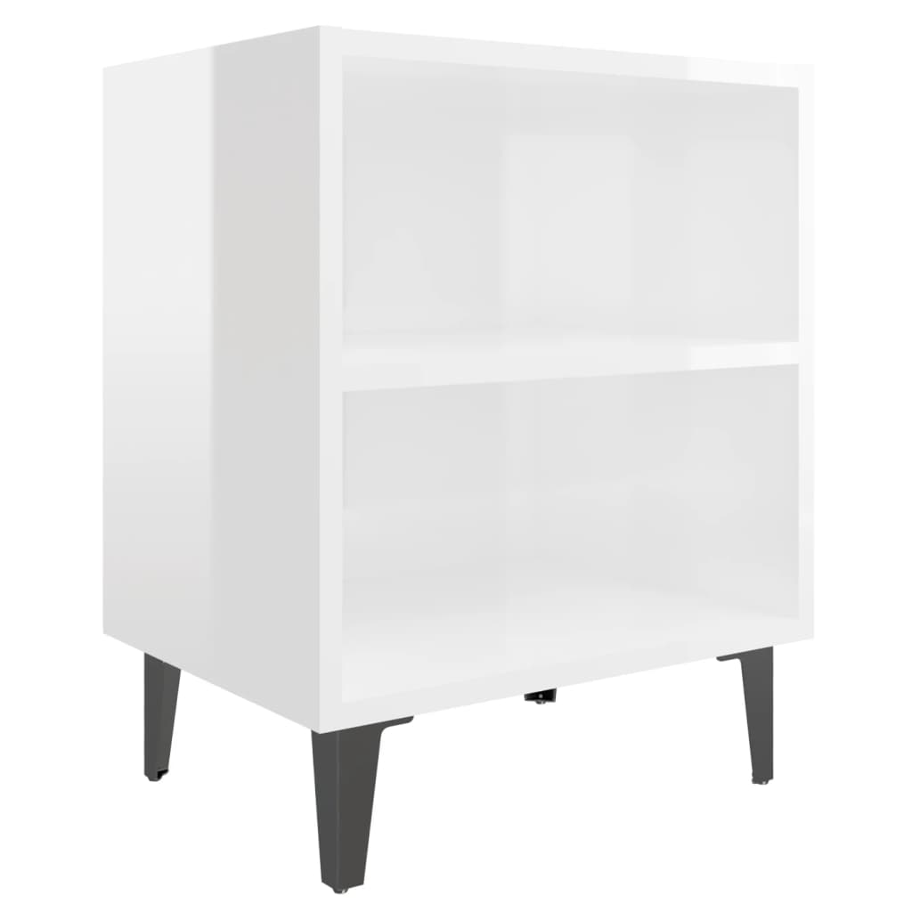 vidaXL Nočný stolík s kovovými nohami, lesklý biely 40x30x50 cm