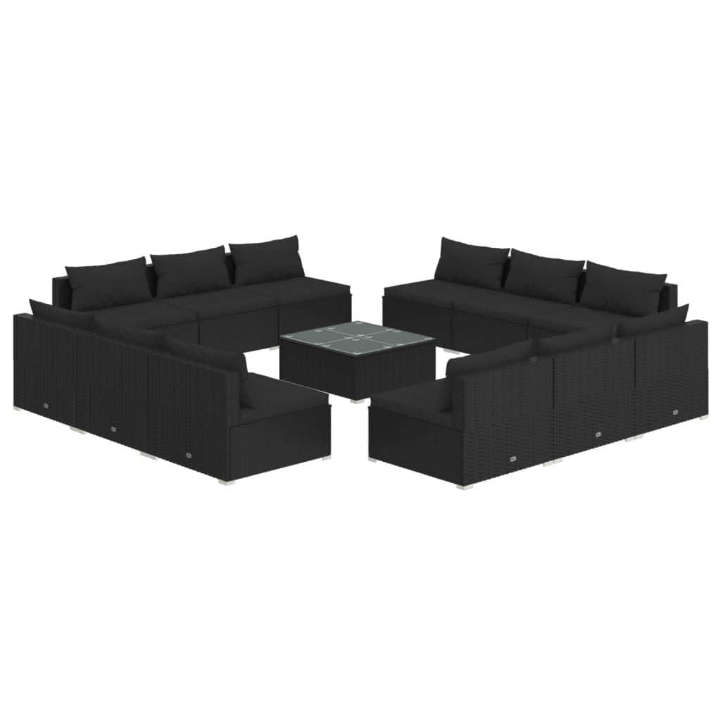 vidaXL 13-dielna záhradná sedacia súprava s vankúšmi polyratan čierna