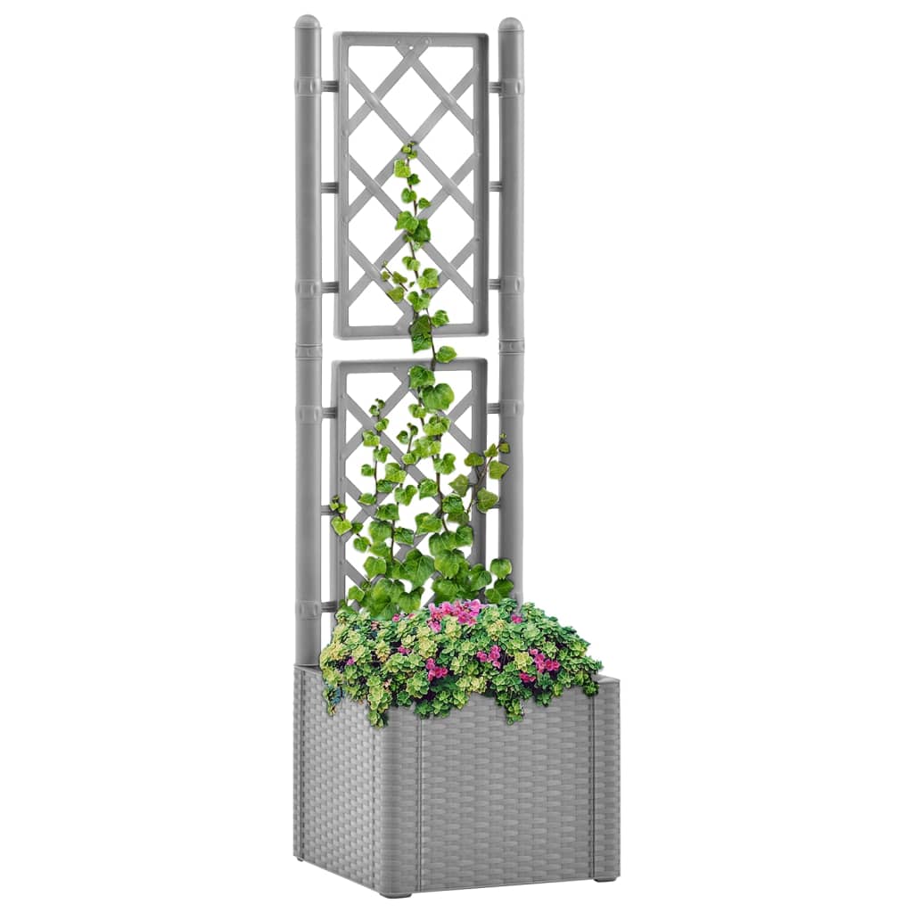 vidaXL Samozavlažovací vyvýšený záhradný záhon s mriežkou sivý
