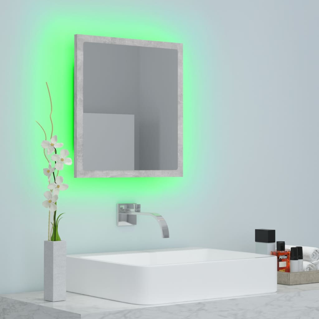vidaXL Kúpeľňové zrkadlo s LED, betónovo sivé 40x8,5x37cm, akryl