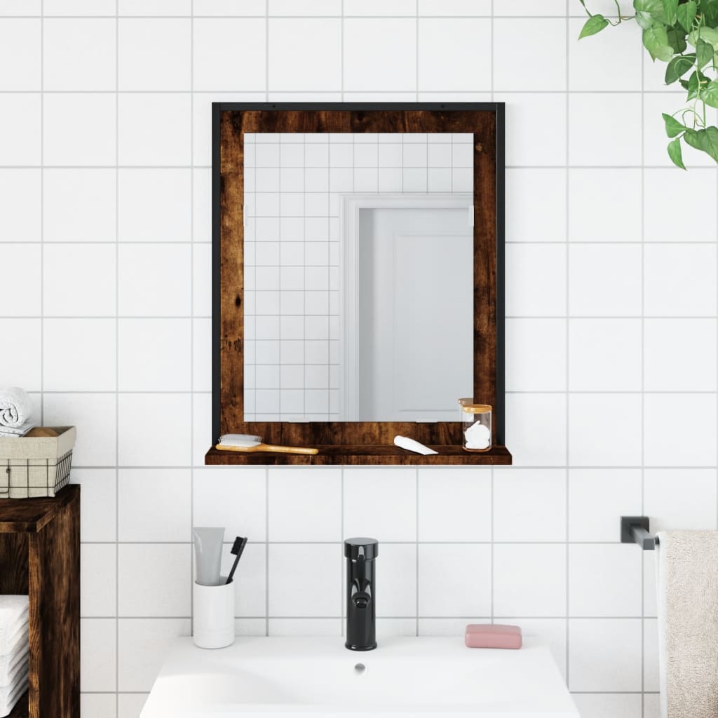 vidaXL Kúpeľňové zrkadlo s policou dymový dub 50x12x60cm kompoz. drevo