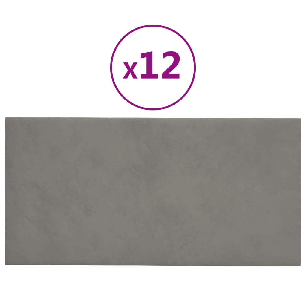 vidaXL Nástenné panely 12 ks bledosivé 30x15 cm zamat 0,54 m²