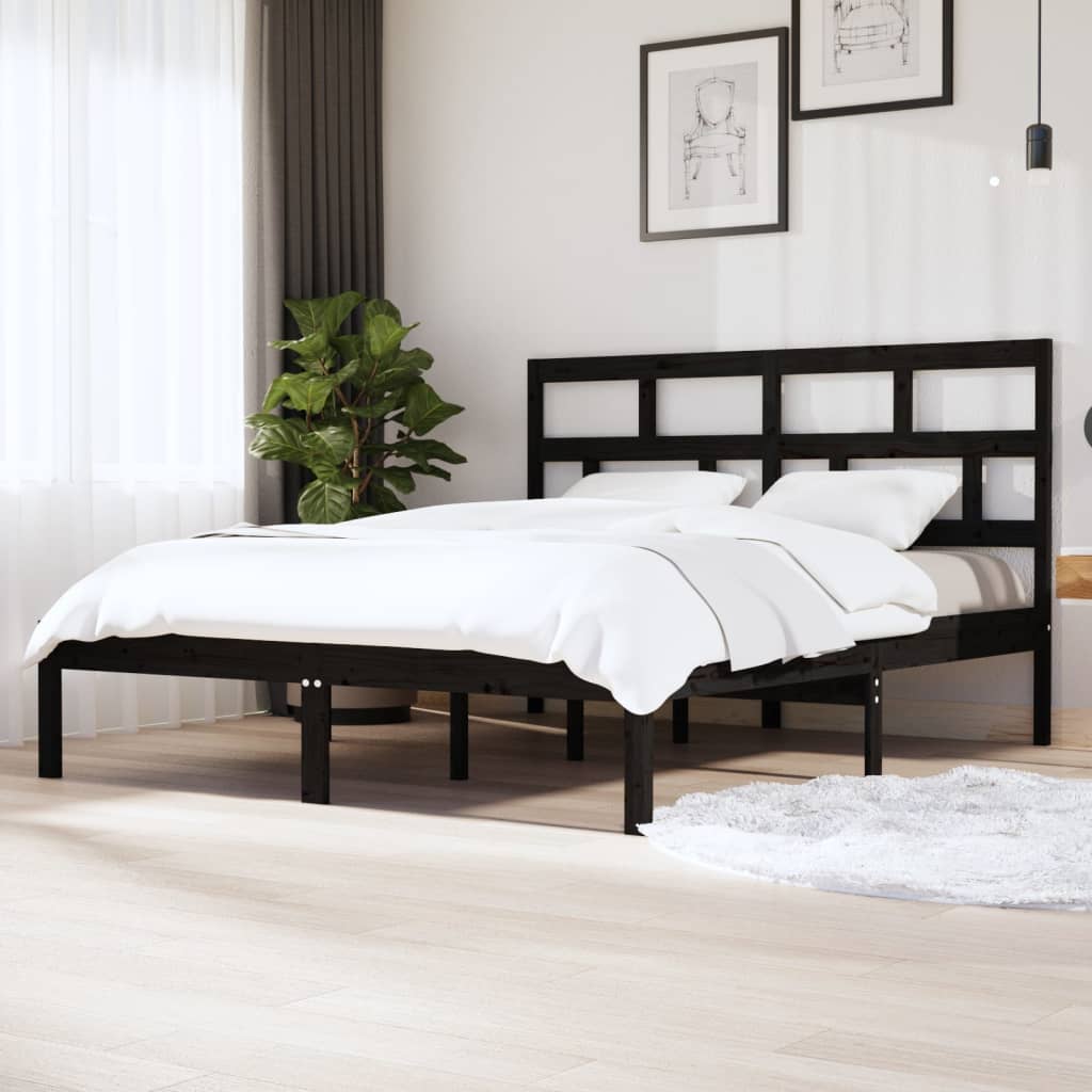 vidaXL Rám postele čierny 180x200 cm Super King masívne drevo