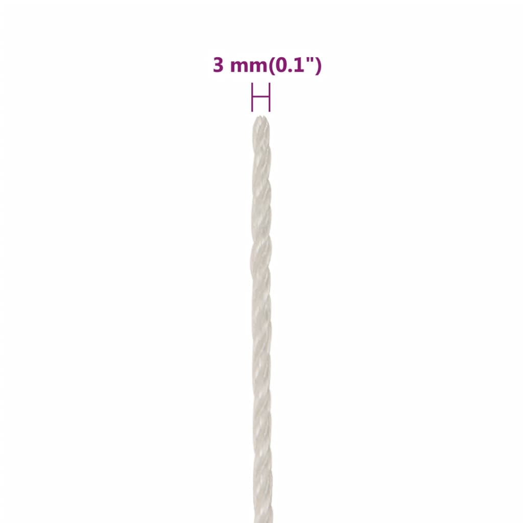 vidaXL Pracovné lano biele 3 mm 25 m polypropylén