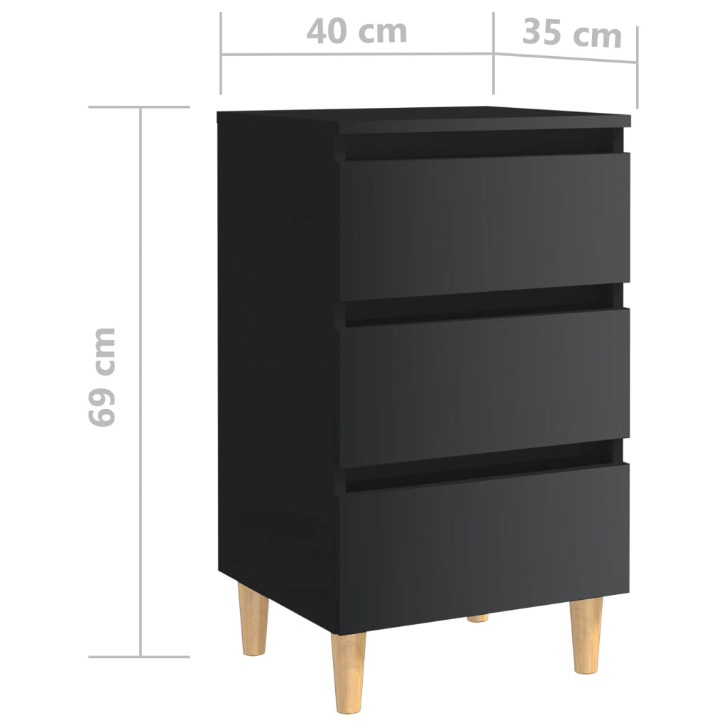 vidaXL Nočný stolík nohy z masívneho dreva lesklý čierny 40x35x69cm