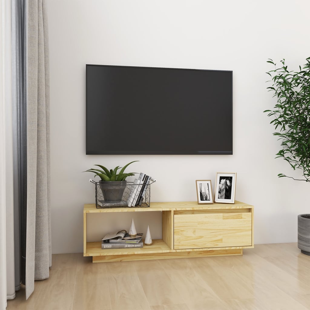 vidaXL TV skrinka biela 110x30x33,5 cm borovicový masív
