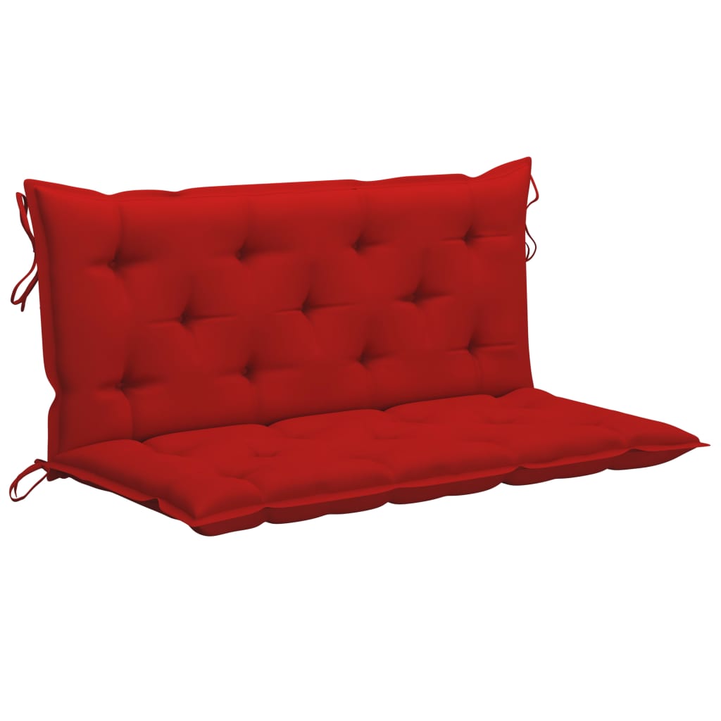 vidaXL Hojdacia lavička s červenou podložkou 120 cm tíkový masív