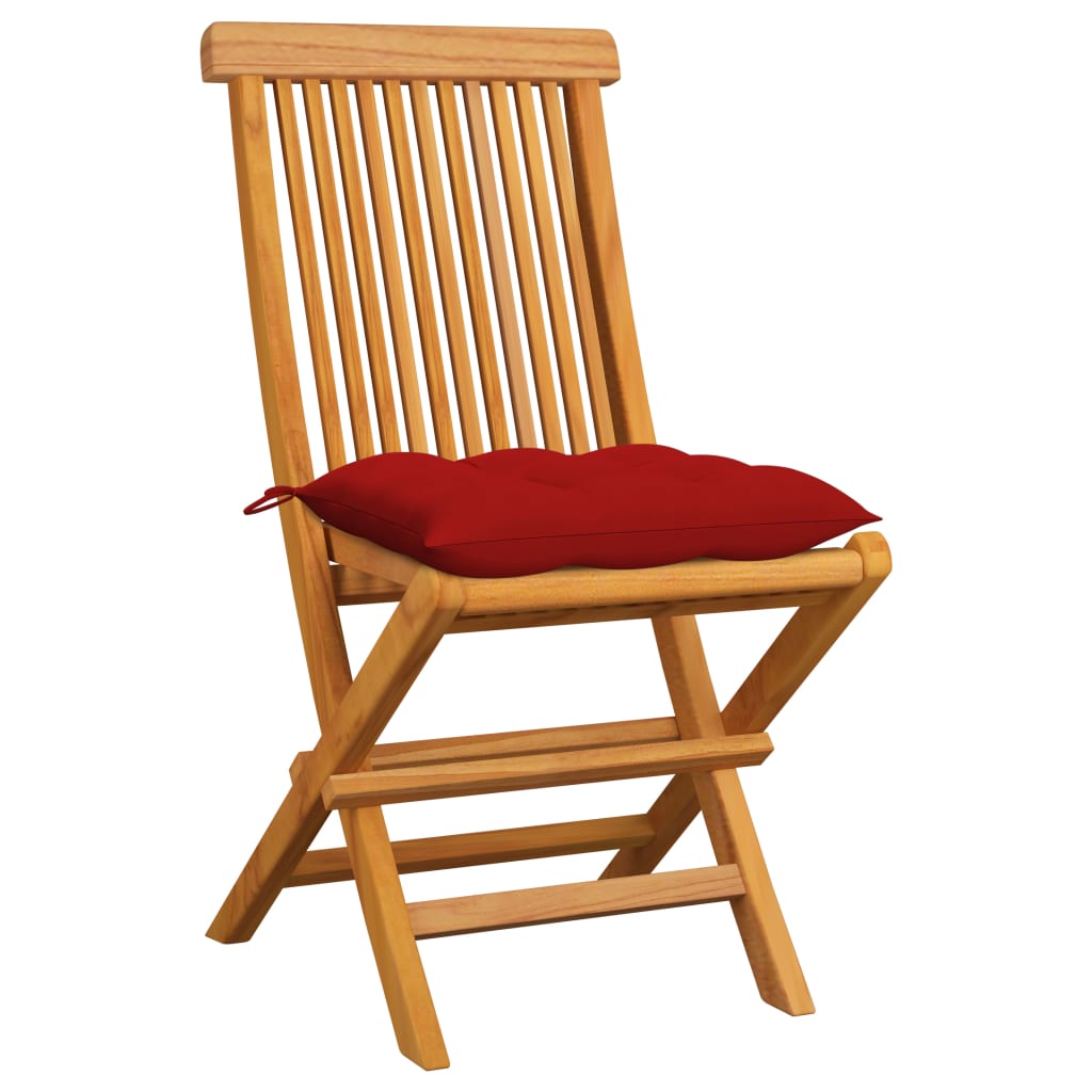 vidaXL Záhradné stoličky s červenými podložkami 6 ks tíkový masív